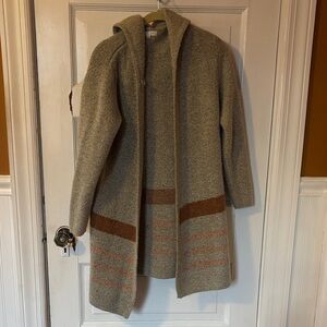 emory park Olive Hooded Open-Front Cardigan with Brown and Pink Stripes